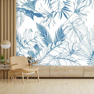 Papier peint feuilles tropicales bleues 364x270 cm