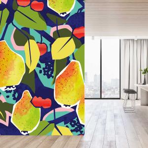 Papier peint feuilles verger fruits multicolore 208x270cm