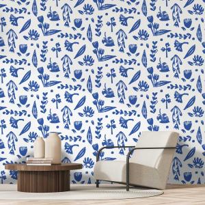 Papier peint fleur bleu 156x270 cm