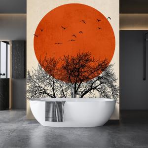 Papier peint graphique soleil rouge 208x270 cm