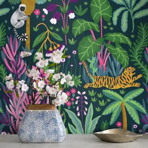 Papier Peint Jungle Tropicale et des Tigres en papier,8 feu…