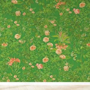 Papier peint motifs fleurs rose vert 255x260cm