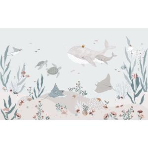 Papier peint panoramique animaux fond marins gris 4m x 2,48m