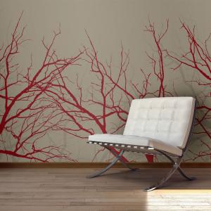 Papier peint panoramique branches rouge 200x154 cm