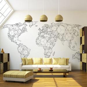 Papier peint panoramique carte du monde white solids 200x15…