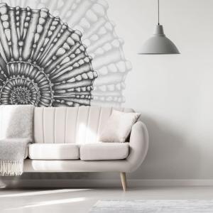 Papier peint panoramique coquillage noir et blanc 150x250cm