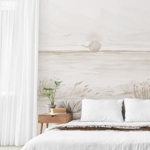 Papier peint panoramique coucher de soleil beige 300x250cm