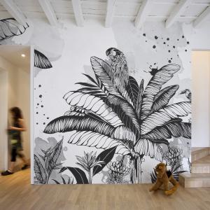 Papier peint panoramique dans la jungle noir et blanc 300x2…