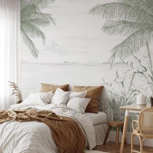 Papier peint panoramique echappée tropicale vert 150x250cm