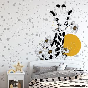 Papier peint panoramique girafe et fleur noir et blanc 150x…