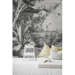 Papier peint panoramique jungle sauvage noir blanc 280x250cm
