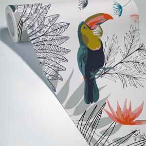 Papier Peint Panoramique L336xH270cm Multicolore Oiseaux