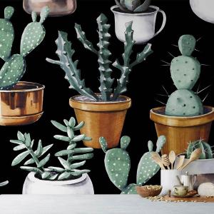 Papier peint panoramique motif cactus en pot 364x270cm