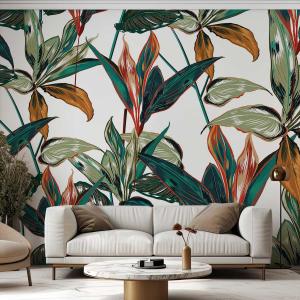 Papier peint panoramique motif feuilles colorées 364x270cm