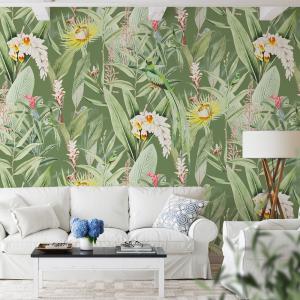 Papier peint panoramique motifs fleurs jardin tropical vert…