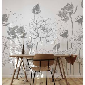 Papier peint panoramique nympheas gris 340x250cm-made in fr…