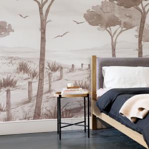 Papier peint panoramique paysage vue des pins brun 150x250cm