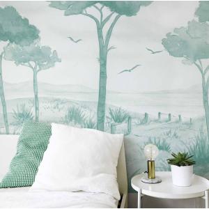 Papier peint panoramique paysage vue des pins vert 375x250cm