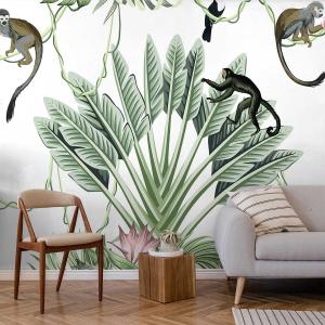 Papier peint panoramique singes et flamants tropicaux 364x2…