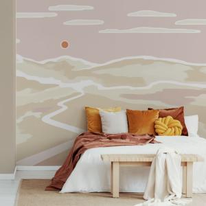 Papier peint panoramique soleil couchant rose 525x250cm