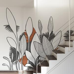 Papier peint panoramique végétal gris 170x250cm