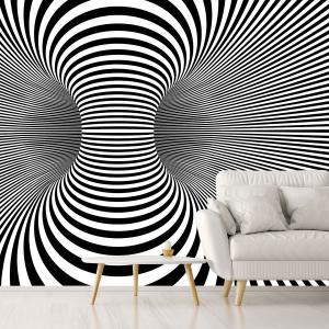 Papier peint psychedelique noir et blanc 364x270cm