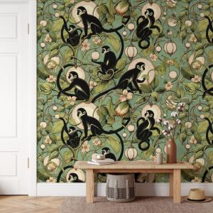 Papier Peint Vert Singes,papier écologique fin,200x280cm,8…