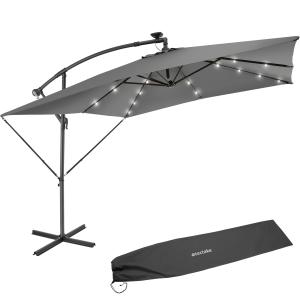 Parasol à LED solaire avec manivelle 2,5 x 2,5 m hydrofuge…