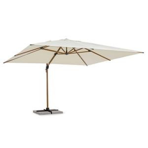 Parasol avec bras en aluminium effet bois, toile beige 4x4
