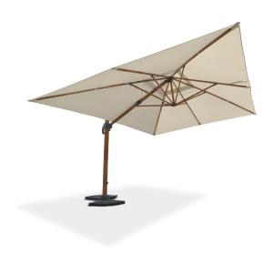 Parasol avec pied excentré en acier effet bois et toilee