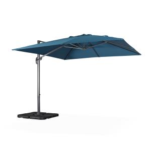 Parasol bleu canard 3x3m structure grise   4 dalles