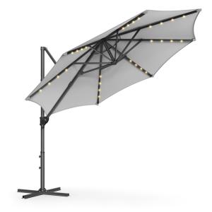 Parasol de jardin 300 cm 28 LED solaires pivotant à 360° gr…