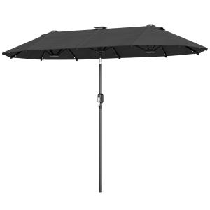 Parasol de jardin double 3 x 1,5 m éclairage solaire polyes…