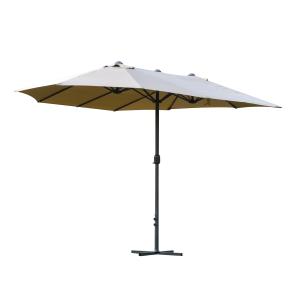 Parasol de jardin XXL à manivelle acier polyester café latt…