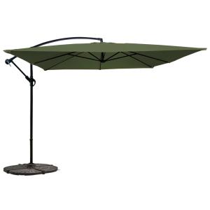 Parasol déporté 3 x 3 m carré et 4 dalles lestées vert cact…