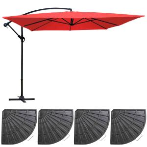 Parasol déporté 3x3m et 4 dalles à lestées rouge