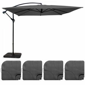 Parasol déporté 3x3m et 4 dalles à remplir acier gris
