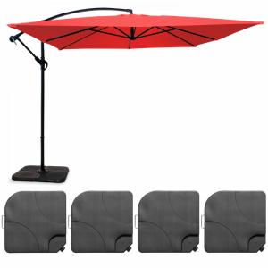 Parasol déporté 3x3m et 4 dalles à remplir acier rouge