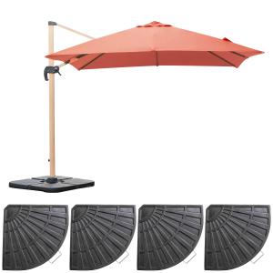 Parasol déporté 3x3m et 4 dalles lestées effet bois argile…