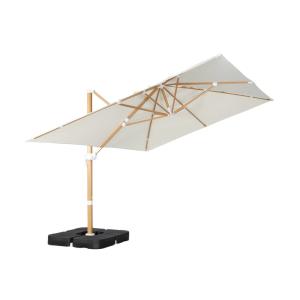 Parasol déporté 3x4m effet bois   base 50x50cm écru