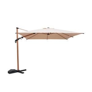 Parasol déporté carré beige 3x3m, mât effet bois