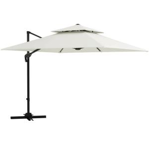 Parasol déporté carré double toit métal polyester beige