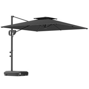 Parasol déporté carré double toit polyester gris foncé