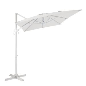 Parasol déporté carré, inclinable, en aluminium blanc/ beig…