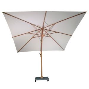 Parasol déporté en alu finition bois toile écrue 3x3m