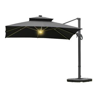 Parasol déporté LED carré double toit inclinable pivotant 3…