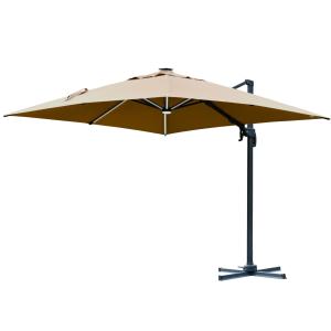 Parasol déporté LED carré inclinable pivotant 360° beige