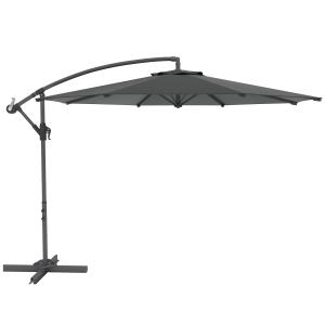 Parasol déporté octogonal rabattable 3m pied croix gris fon…