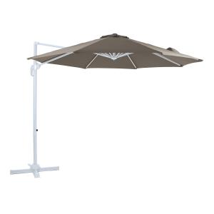 Parasol déporté rond, aluminium, blanc/taupe Ø 300cm