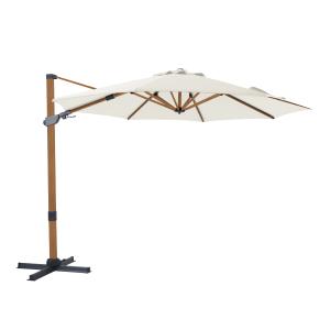 Parasol déporté rond, inclinable, aluminium bois/beige, Ø 3…